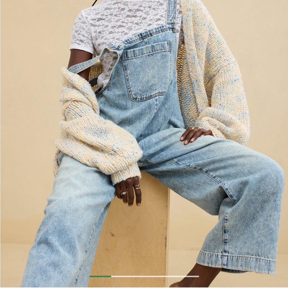 Aerie Blue Denim Overalls Relaxed Fit